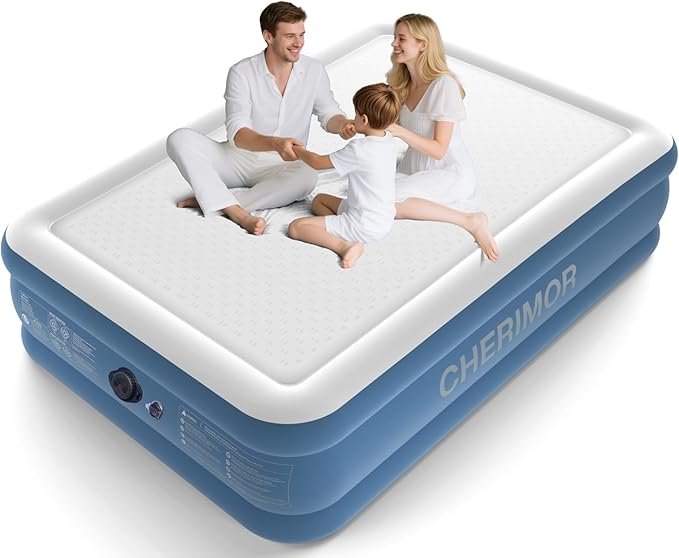 Queen Air Mattress with Built-in Rechargeable Pump, 16" Upgraded Firmness Blow Up Mattress, Heavy Duty Inflatable Bed Supports 1500 lbs, Portable 3 Mins Inflatable for Home Guests & Camping