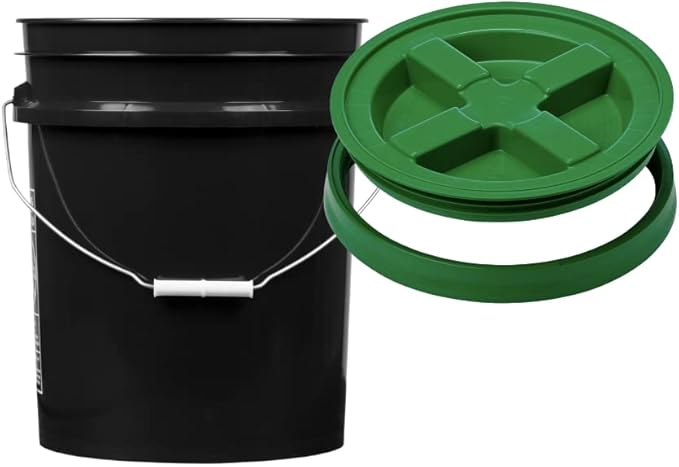House Naturals 5 Gallon Black Food Grade BPA Free Bucket Pail with Screw On Air Tight lid (Pack of 3)