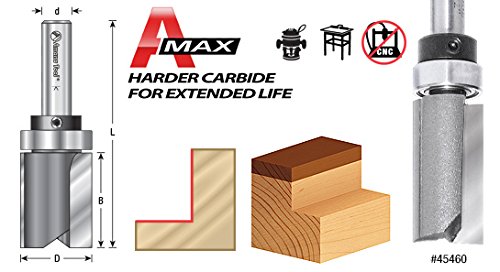 Amana Tool 45460-3US Carbide Tipped Flush Trim Plunge Template Up Shear Angle 1/2 D x 1 Inch CH x 1/4 SHK w/Upper Ball Bearing Router Bit