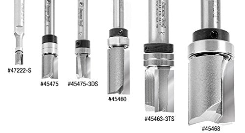 Amana Tool 45460-3US Carbide Tipped Flush Trim Plunge Template Up Shear Angle 1/2 D x 1 Inch CH x 1/4 SHK w/Upper Ball Bearing Router Bit