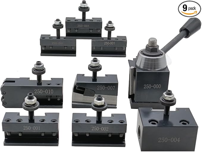 9 PCS 250-000 Quick Change Tool Post Set With Tool Holders For Mini Lathe Swing Dia 6-9". (0XA-9PC)