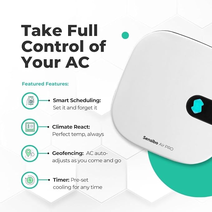 Sensibo Air PRO - Air Conditioner Smart Controller & Air Quality Sensor. Smart Thermostat for Mini Split, Window, Portable AC. Temp & Humidity Sensors. Google, Alexa, Siri & Apple HomeKit Compatible