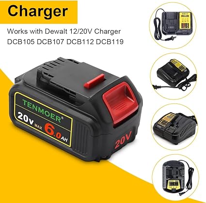 4-Pack 6AH Compatible with Dewalt 20V Battery Replace for DCB201 DCB203 DCB204 DCB206 DCB208 Apply to Dewalt Cordless Tools