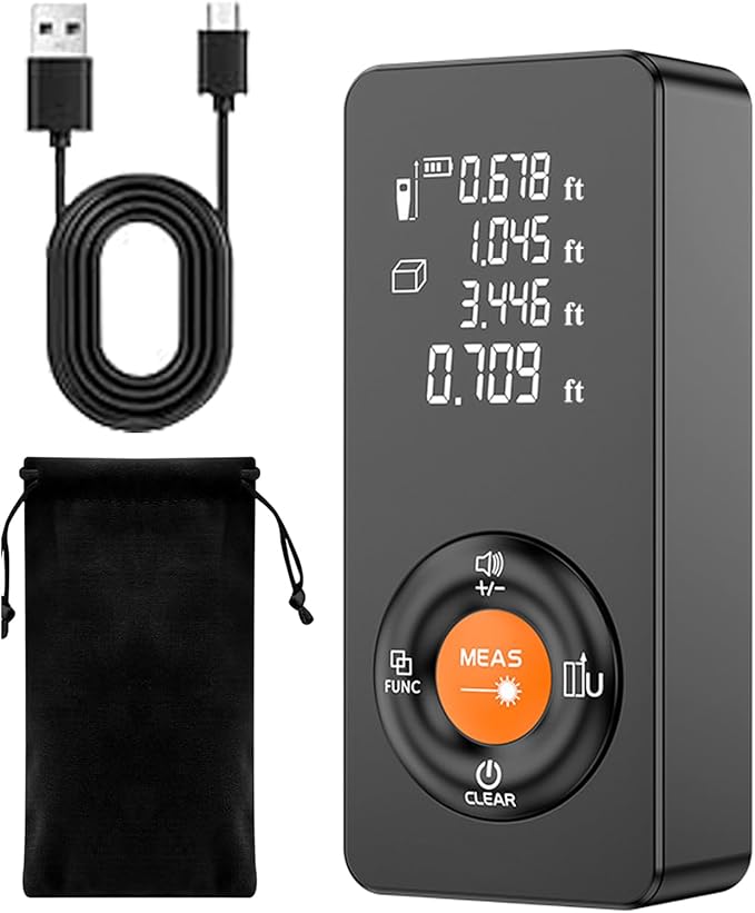196ft Laser Measuring Tool Rechargeable, IP54 Waterproof, ±2mm(±1/16 inch) Accuracy, Digital Tape Measure with Pythagorean Mode, Measuring Distance, Area, Volume