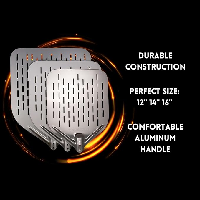 16 Inch Perforated Aluminum Pizza Peel with Handle - Lightweight and Premium, Perfect for Homemade Pizza, Bread, and Pastries