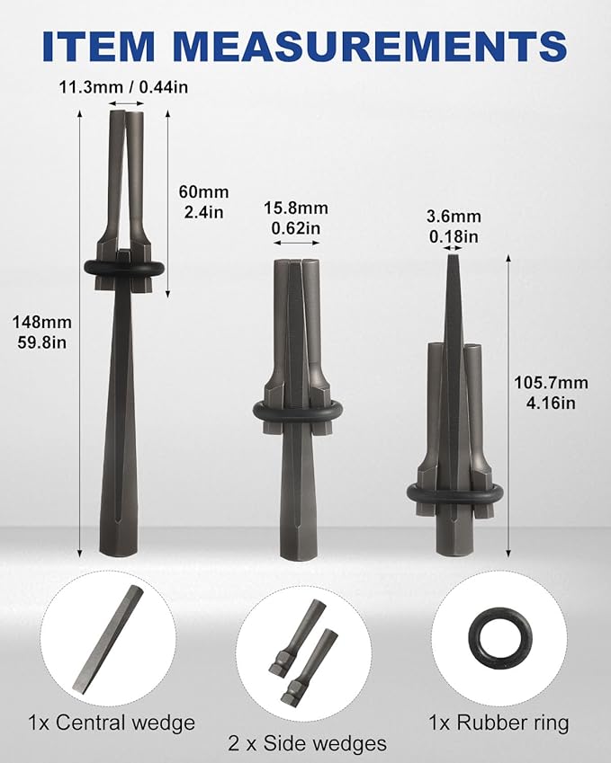 10 Pack Rock Splitting Wedges 5/8" Wedge and Feathers Shims Set, Heavy Duty Stone Splitter Tools for Granite, Concrete, Marble