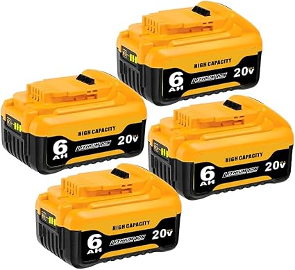 4-Pack 6AH Compatible with Dewalt 20V Battery Replace for DCB201 DCB203 DCB204 DCB206 DCB208 Apply to Dewalt Cordless Tools