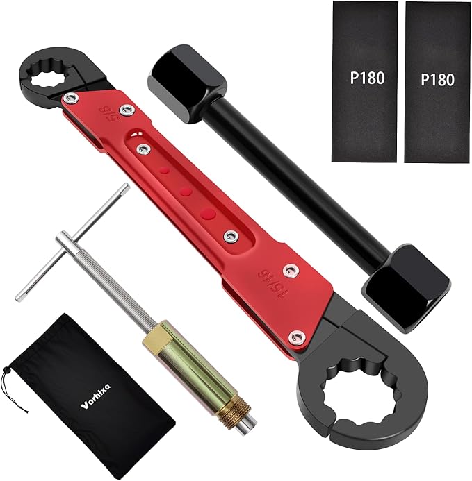 6 Pcs Plumbing Tools Kit with Angle Stop Wrench & 1/2-Inch Compression Sleeve Puller, Professional Plumbers Wrench, Sandpaper and Storage Bag for Frozen/Corroded Angle Stop