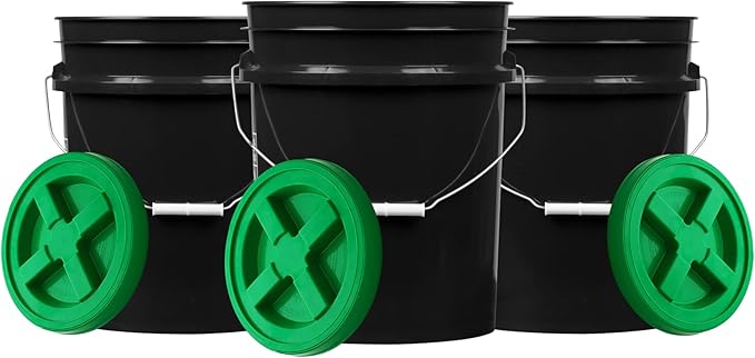 House Naturals 5 Gallon Black Food Grade BPA Free Bucket Pail with Screw On Air Tight lid (Pack of 3)