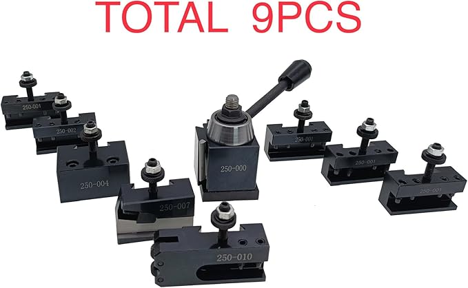 9 PCS 250-000 Quick Change Tool Post Set With Tool Holders For Mini Lathe Swing Dia 6-9". (0XA-9PC)