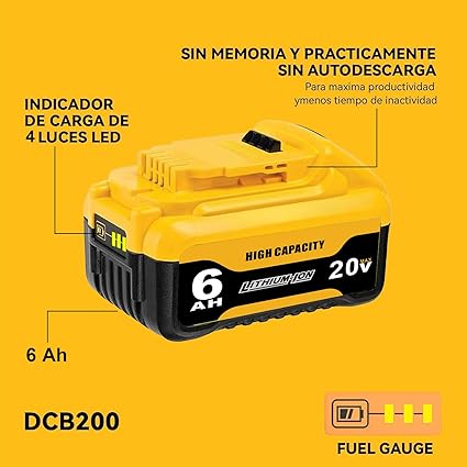 4-Pack 6AH Compatible with Dewalt 20V Battery Replace for DCB201 DCB203 DCB204 DCB206 DCB208 Apply to Dewalt Cordless Tools