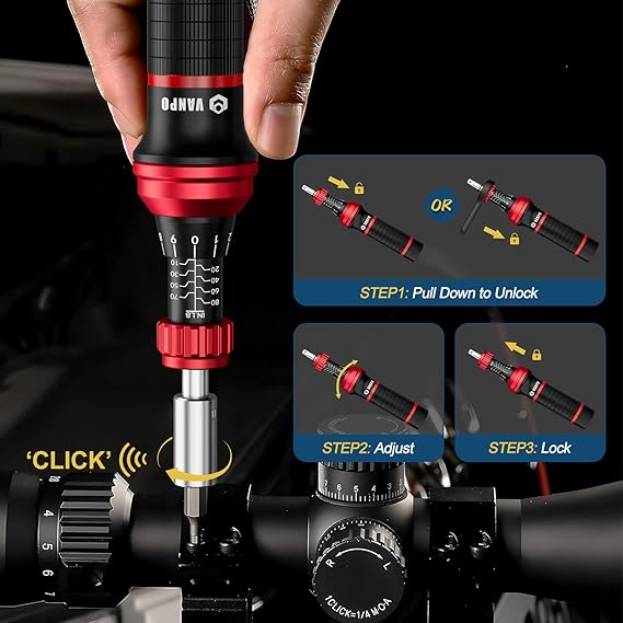 1/4" Torque Screwdriver Set, 64 Pieces 10–80 in-lb Inch Pound Torque Wrench Screwdriver Kit with T-Bar & S2 Bits – Precision Tool for Optics, Electronics, Smart Locks & DIY Repair