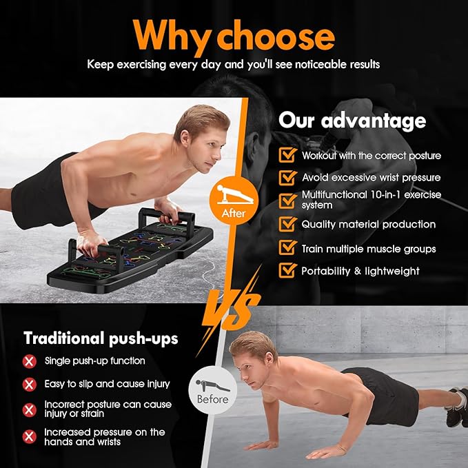 Push Up Board,Home Gym,Portable Exercise Equipment,Pilates Bar and 20 Fitness Accessories with Resistance Bands and Ab Roller Wheel,Full Body Workout at Home