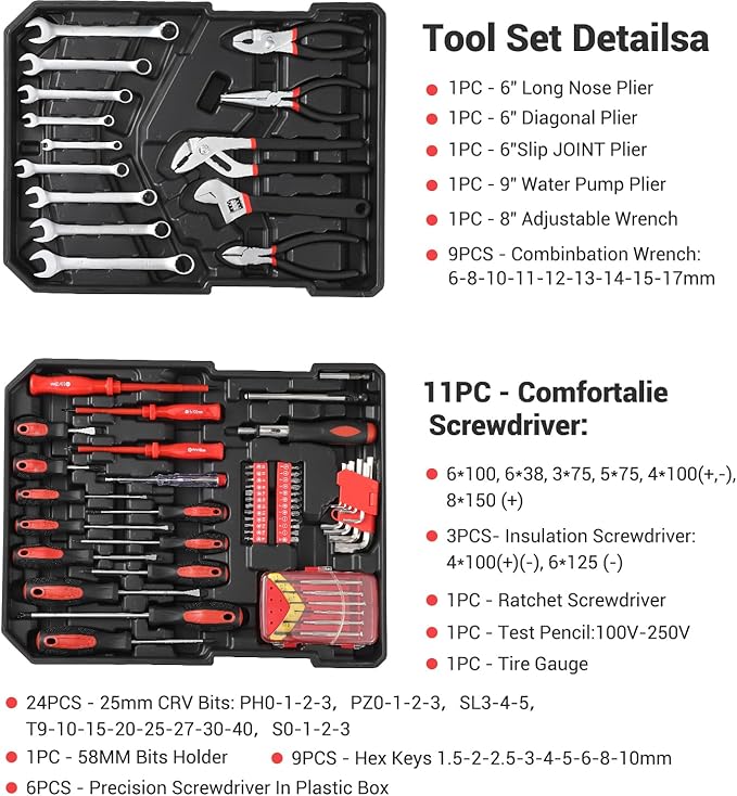 800 Piece Tool Kit with Rolling Tool Box, Socket Wrench Hand Tool Set Mechanic Case Trolley Portable House Repair Kit Set