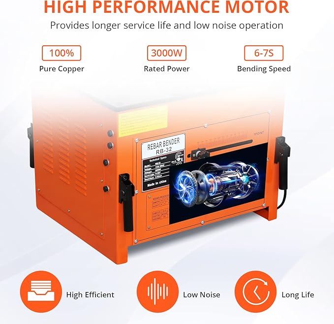 3000W Electric Rebar Bender up to 1.3 inch with Our Electric Bender - Achieve 0-180° Angles, Operate with Convenient Foot Pedal Switch, Powerful 3000W Motor