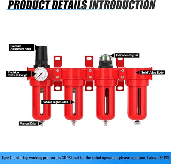 1/4" NPT Industrial Grade 4 Stage Aluminum Air Drying System, Coalescing Filter, Double Particulate Filter, Desiccant Dryer and Air Regulator,Manual Drain For Plasma Cutter and Paint Spray