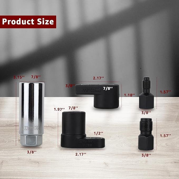 5 Pcs Automotive Oxygen Sensor Socket Wrench Remover tool and Thread Chaser Set