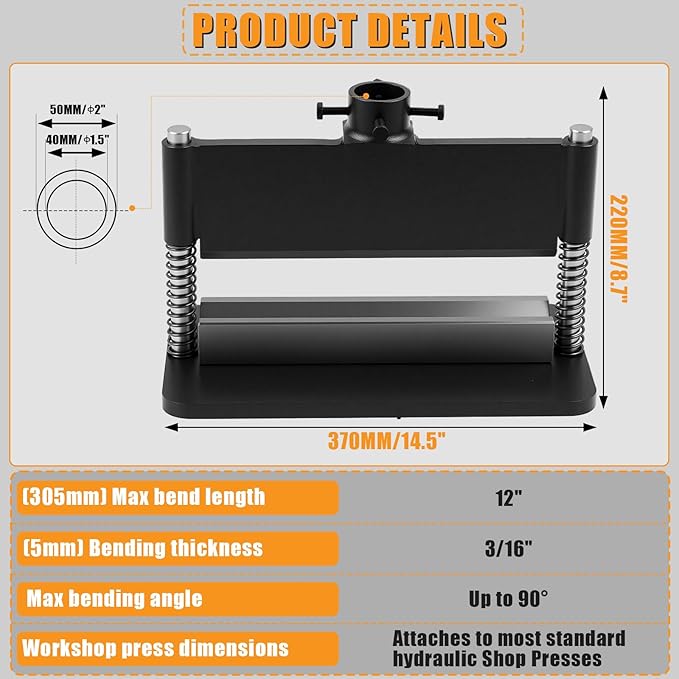 12" Press Brake Attachment, Hydraulic Press Accessories Kit, Dual Spring Design, Heavy Duty Metal Bending Tool For Standard 12/20 Ton Hydraulic Shop Presses