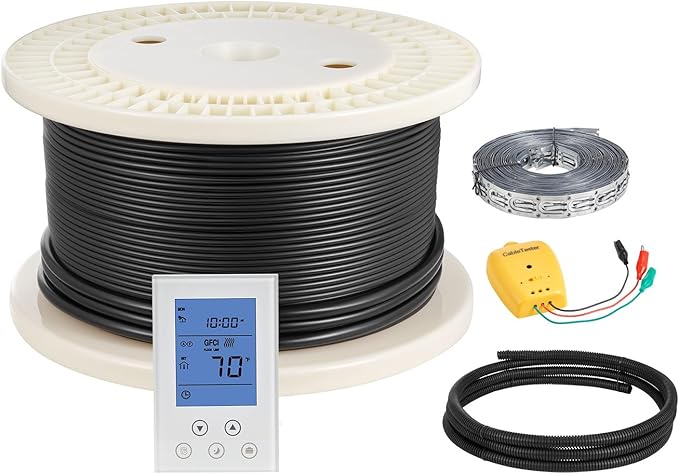 VEVOR 200 sqft Underfloor Heating Cable Kit, 240V Electric Radiant Heated Floor System, with Smart Control Thermostat & Alarm, Easy Installation for Tile, Stone, Vinyl, Home Improvement