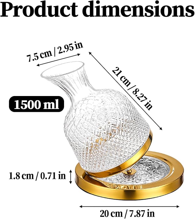 Red Wine Decanter, 50oz/1500ml, 360°Rotating Wine Decanter with Aerator Lead-free Crystal Glass Wine Aerator Carafes Wine Aerator Accessory for Wine Lovers