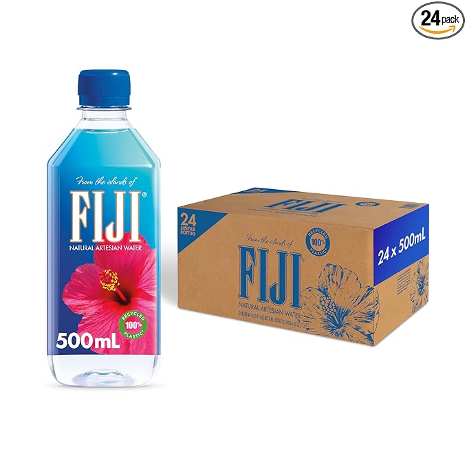 FIJI Natural Artesian Bottled Water 500mL / 16.9 Fl Ounce (Pack of 24) - 100% Natural Electrolytes