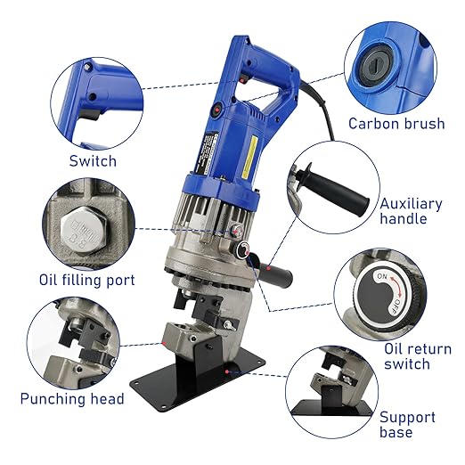 1300W Electric Hydraulic Hole Puncher, 110V Metal Punching Machine, Electric Hydraulic Hole Punch with Die Φ1/4" 3/8" 1/2" 11/16" 4/5", Angle Steel Punching Machine for Steel Iron Aluminum Copper
