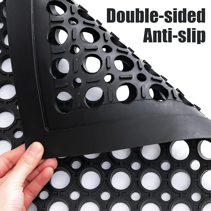 Anti Fatigue Rubber Floor Mat 2 Pack Restaurant Kitchen Mats for Floors Rubber Non-Slip Bar Floor Mats Door mat Drainage Mats Utility Garage Indoor Outdoor Use 36 x 60 Inches