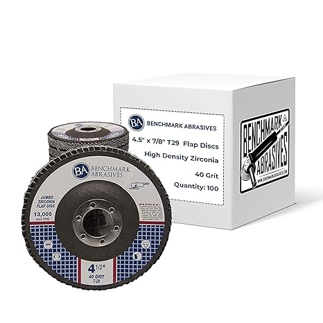 Benchmark Abrasives 4.5" x 7/8" Premium Zirconia Type 29 Flap Disc Grinding Wheel for Angle Grinder - 40 Grit Professional Metal Sanding Tools (100 Pack)