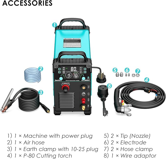 Plasma Cutter, [Pilot Arc] [Large LED Display] [Air Sensor] 80A bestarc Plasma Cutter Machine 110/220V Dual Voltage, 7/8 Inch Clean Cut 1.38 Inch Max Cut, Post Flow 2T/4T for Beginners DIY