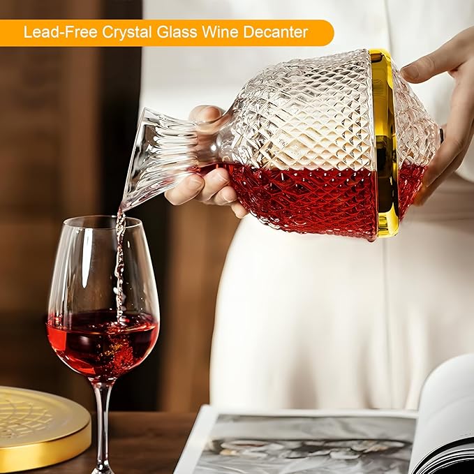 Red Wine Decanter, 50oz/1500ml, 360°Rotating Wine Decanter with Aerator Lead-free Crystal Glass Wine Aerator Carafes Wine Aerator Accessory for Wine Lovers