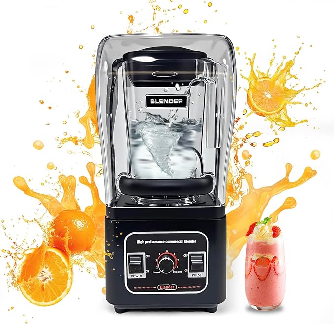 Commercial Blender Heavy Duty Restaurant, Professional Quiet Blender, 2200W Commercial Mixer for Smoothies, Noise Reduction Blenders for Kitchen and Business