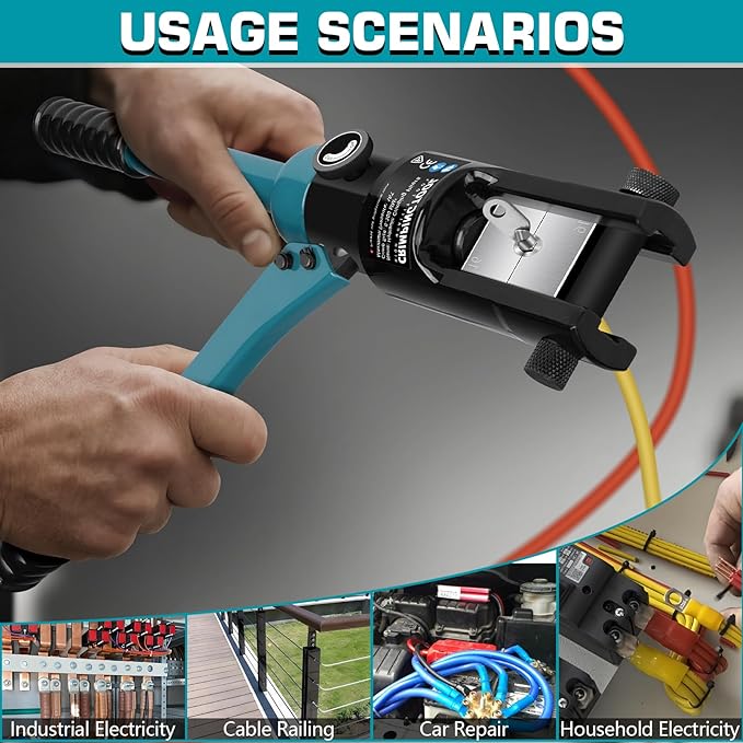 16 Tons Hydraulic Wire Crimping Tool with Cable Cutter and 13 Pairs of Dies, 12 AWG to 600 MCM, Hand Operated Hydraulic Crimping Tool for Wire Rope, Battery Cable Ends Ring Terminals