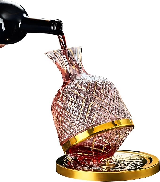 Red Wine Decanter, 50oz/1500ml, 360°Rotating Wine Decanter with Aerator Lead-free Crystal Glass Wine Aerator Carafes Wine Aerator Accessory for Wine Lovers