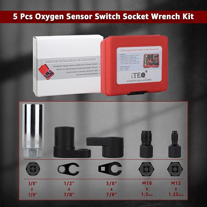 5 Pcs Automotive Oxygen Sensor Socket Wrench Remover tool and Thread Chaser Set