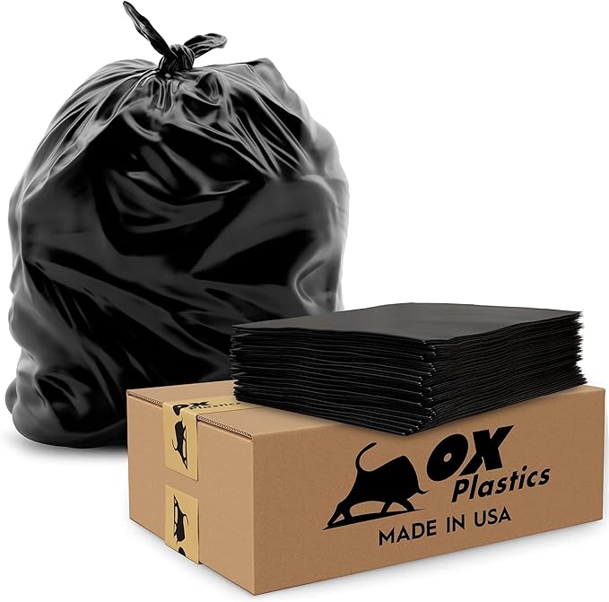 55 Gallon Trash Bags Heavy Duty – Large Black Contractor Bags 36x52" – Industrial, Yard Waste, Lawn & Leaf, Construction Garbage Can Liners – Made in USA (3 Mil, 100 Count)