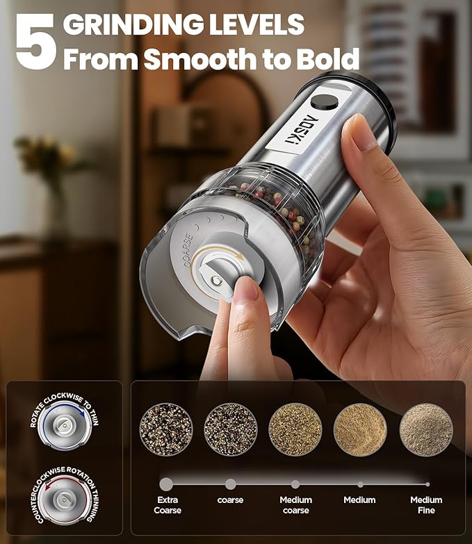 Electric Salt and Pepper Grinder Set: 1 Grinder + 2 100ml Replaceable Jars - Stainless Steel & Quick-Swap in Seconds - For Busy Kitchens - Prevents Spice Mixing for Foodies