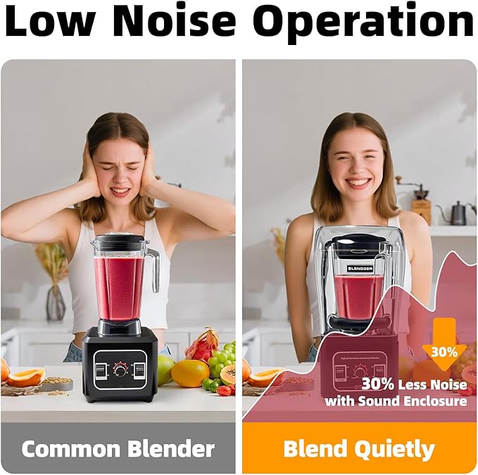 Commercial Blender Heavy Duty Restaurant, Professional Quiet Blender, 2200W Commercial Mixer for Smoothies, Noise Reduction Blenders for Kitchen and Business