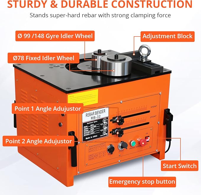 3000W Electric Rebar Bender up to 1.3 inch with Our Electric Bender - Achieve 0-180° Angles, Operate with Convenient Foot Pedal Switch, Powerful 3000W Motor