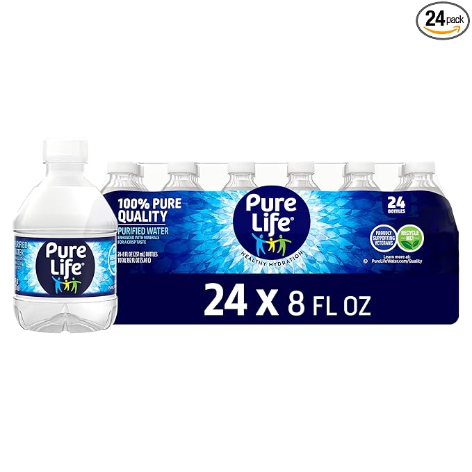 Pure Life Purified Water Bottles, 24 Pack - Still Bottled Water with Added Minerals for a Crisp Taste, Plastic Bottles - 8 Fl Oz