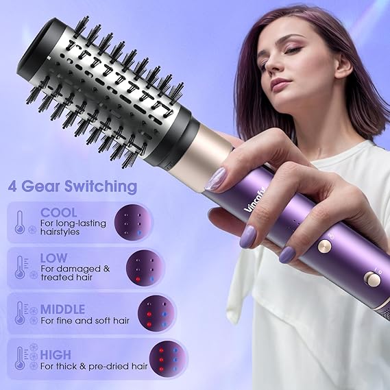 7-in-1 Hair Dryer Brush and Hair Styler Set – Fast Drying, Curling, Straightening & Volumizing – Hot Air Styling Tool with No Heat Damage – for All Hair Types – Lavender