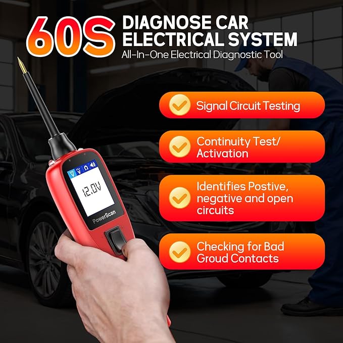 Autel PowerScan PS100 Automotive Circuit Tester, Power Circuit Probe Scan Tool, 12-24V Electrical Short Open Breaker Circuit Finder, AC/DC Current Resistance, 20ft Extension Cord, for 99% Car