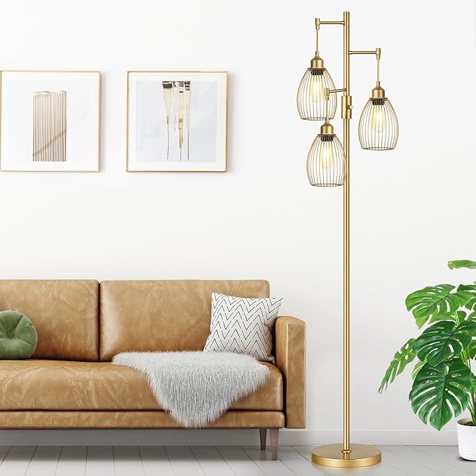 Industrial Floor Lamps Gold 3 Elegant Teardrop Cage Head