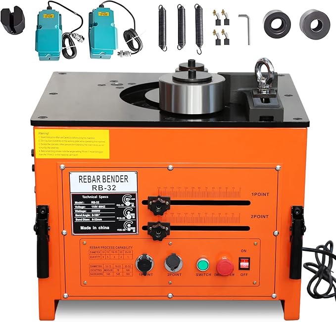 3000W Electric Rebar Bender up to 1.3 inch with Our Electric Bender - Achieve 0-180° Angles, Operate with Convenient Foot Pedal Switch, Powerful 3000W Motor