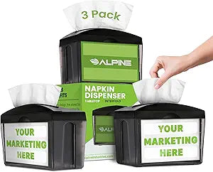 Alpine 3 Pack Tabletop Commercial Napkin Dispenser Restaurant Napkin Holder for Interfold Napkins with 2 Side Marketing Space Insert for Restaurants, Cafeterias, Food Trucks, Clubs - Black