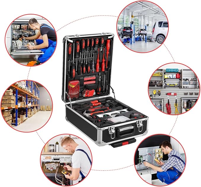 800 Piece Tool Kit with Rolling Tool Box, Socket Wrench Hand Tool Set Mechanic Case Trolley Portable House Repair Kit Set