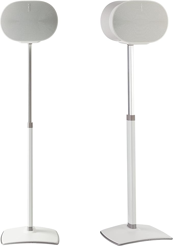 Sanus Height Adjustable Speaker Stands for Sonos Era 300™ - 17" Height Adjustment Sonos Stand Includes Carpet Spikes & Rubber Pads - Easy DIY Install Comes w/All Hardware - White Pair