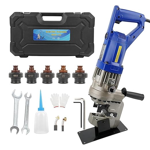 1300W Electric Hydraulic Hole Puncher, 110V Metal Punching Machine, Electric Hydraulic Hole Punch with Die Φ1/4" 3/8" 1/2" 11/16" 4/5", Angle Steel Punching Machine for Steel Iron Aluminum Copper
