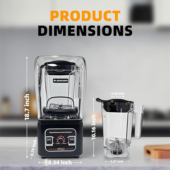 Commercial Blender Heavy Duty Restaurant, Professional Quiet Blender, 2200W Commercial Mixer for Smoothies, Noise Reduction Blenders for Kitchen and Business