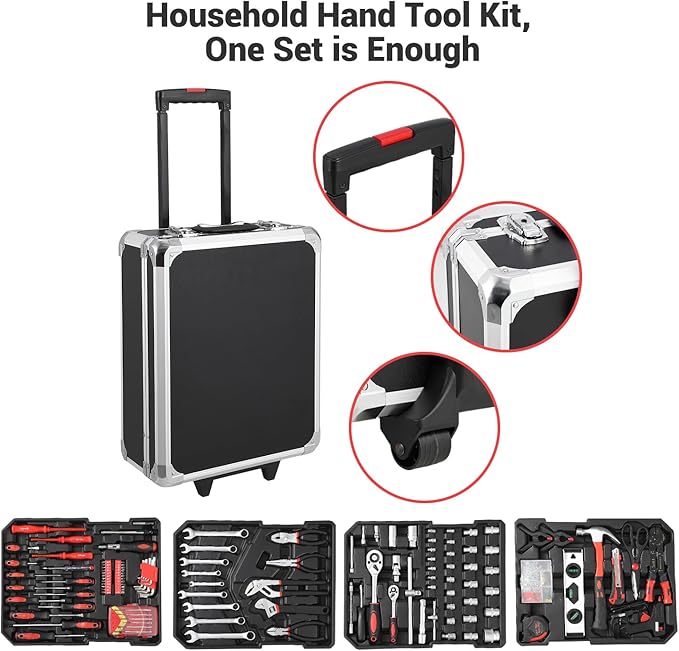 800 Piece Tool Kit with Rolling Tool Box, Socket Wrench Hand Tool Set Mechanic Case Trolley Portable House Repair Kit Set
