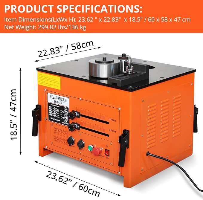 3000W Electric Rebar Bender up to 1.3 inch with Our Electric Bender - Achieve 0-180° Angles, Operate with Convenient Foot Pedal Switch, Powerful 3000W Motor